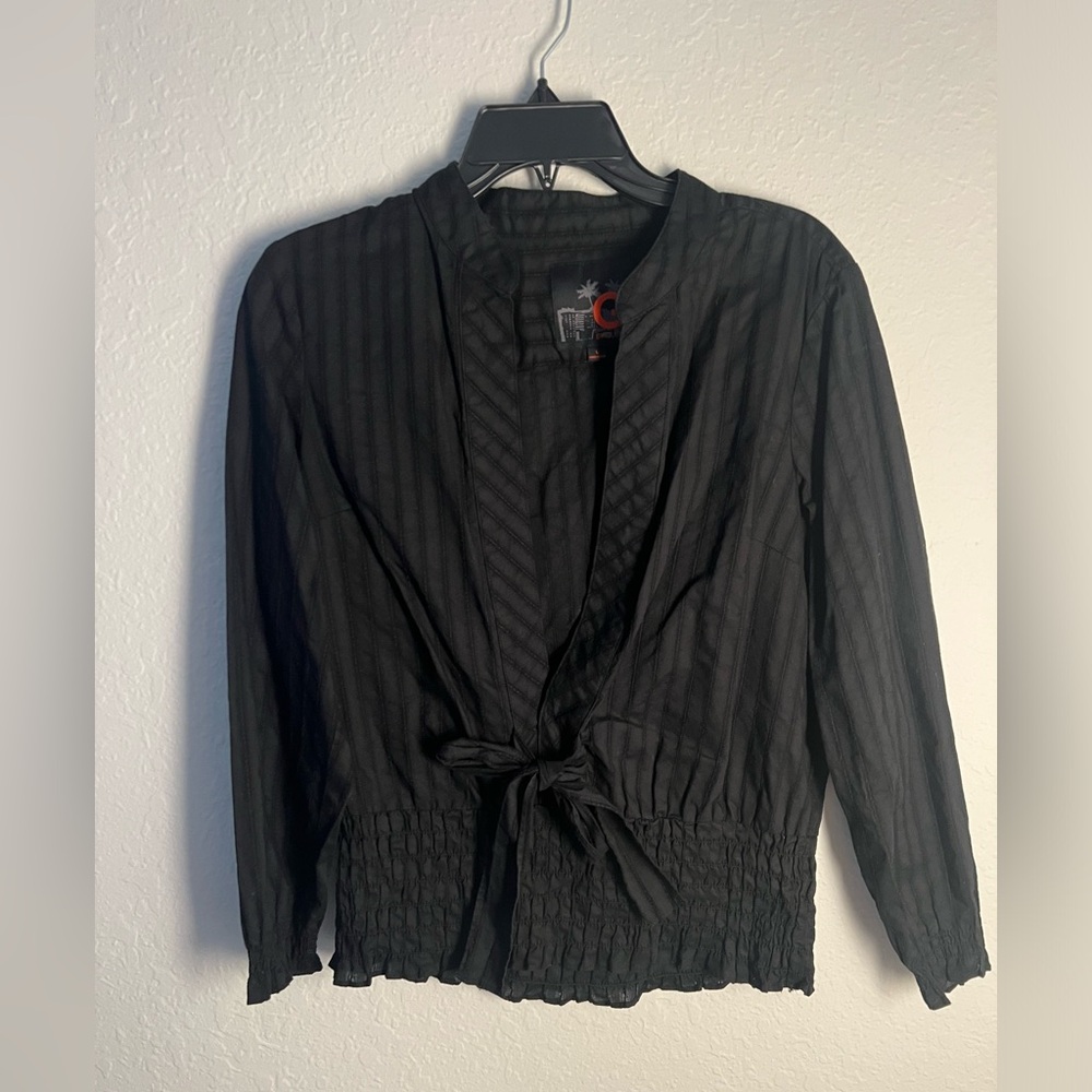 Black G By Guess V-neck Plunge Top Sz L Long Sleeve Womens Business Casual Work
